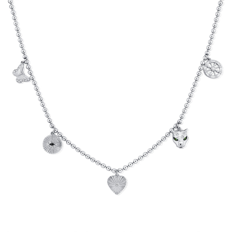 Whimsical 14K Gold Diamond Butterfly Charm Necklace – 0.13 Carat, 18-Inch Beaded Chain