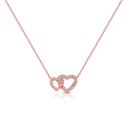 14K Gold Double Heart Pendant Necklace with Diamonds