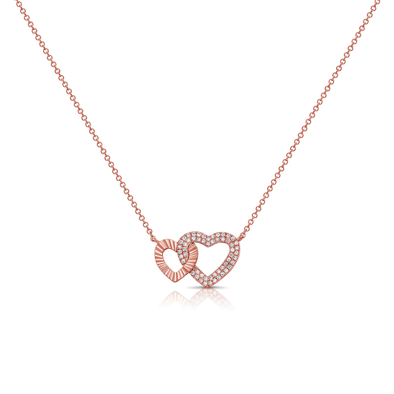 14K Gold Double Heart Pendant Necklace with Diamonds