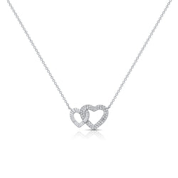 14K Gold Double Heart Pendant Necklace with Diamonds