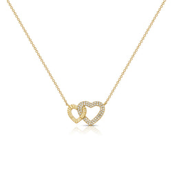 14K Gold Double Heart Pendant Necklace with Diamonds