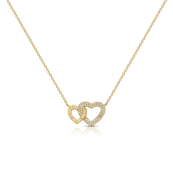 14K Gold Double Heart Pendant Necklace with Diamonds