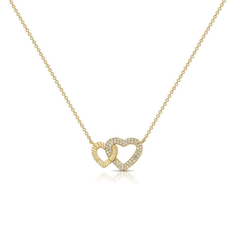 14K Gold Double Heart Pendant Necklace with Diamonds