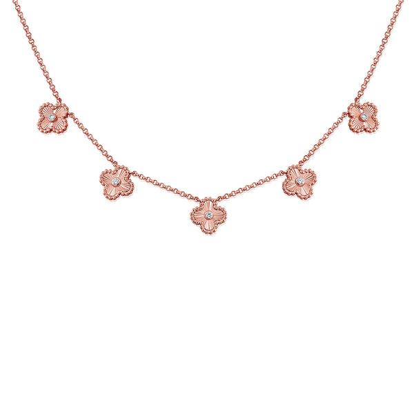 14K Gold Diamond Clover Necklace | 0.15 Carat Delicate Floral Pendant
