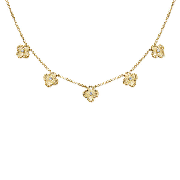 14K Gold Diamond Clover Necklace | 0.15 Carat Delicate Floral Pendant
