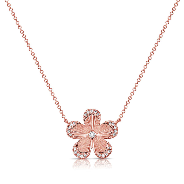 14K Gold Flower Diamond Pendant Necklace – 0.11 Carat