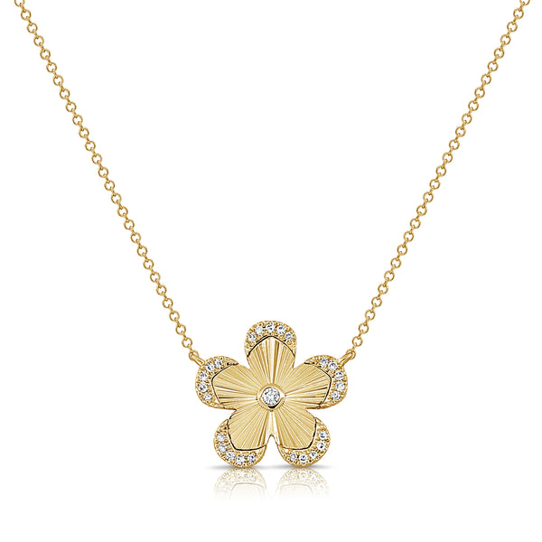 14K Gold Flower Diamond Pendant Necklace – 0.11 Carat
