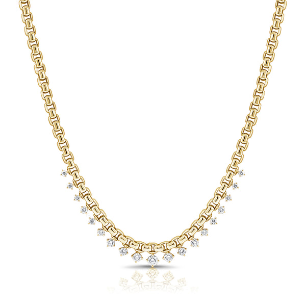 14K Gold Diamond Chain Link Necklace | 0.91 Carat Modern Drip Diamond Necklace
