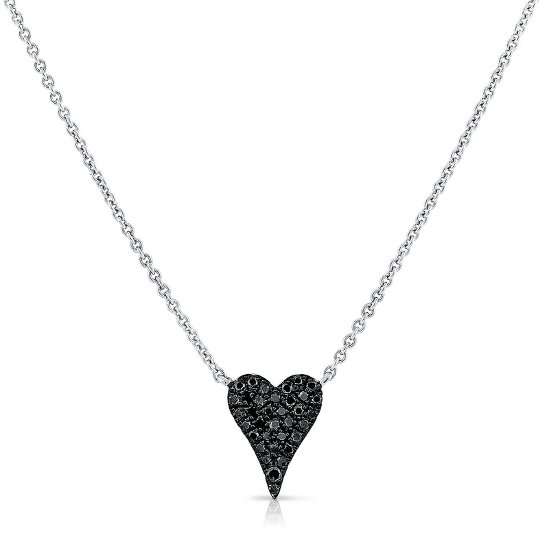 Black Diamond Pavé Heart Necklace in 14K Gold