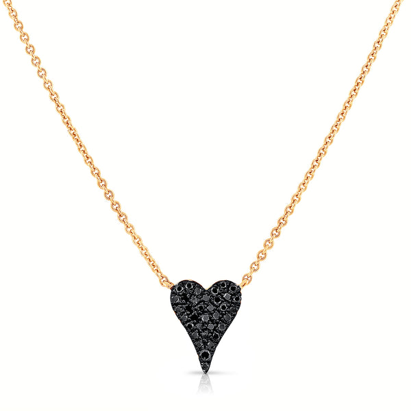 Black Diamond Pavé Heart Necklace in 14K Gold