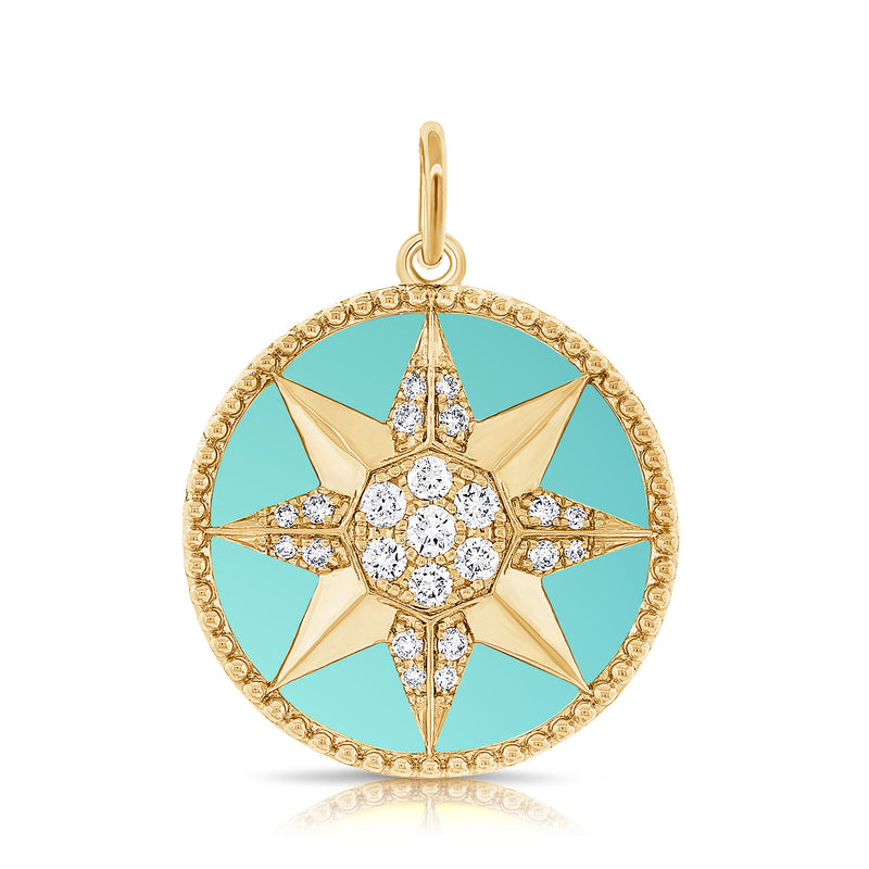 Turquoise and Diamond Celestial Star Zodiac Pendant in 14kt Gold