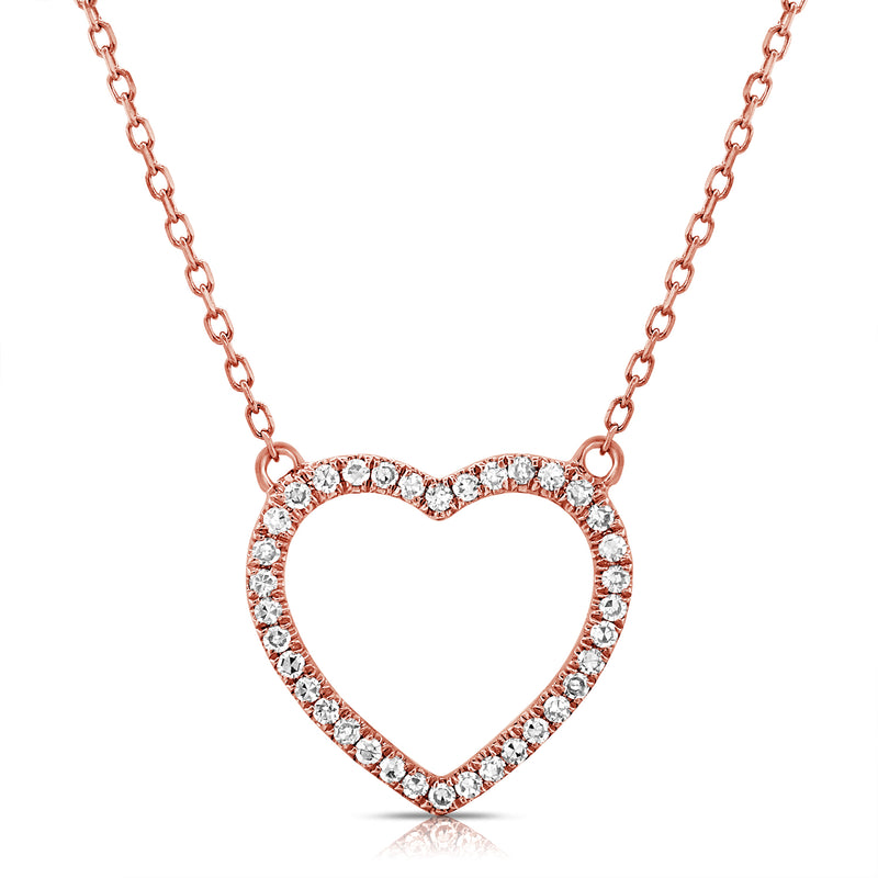 Open Heart Diamond Pendant Necklace in 14K Gold