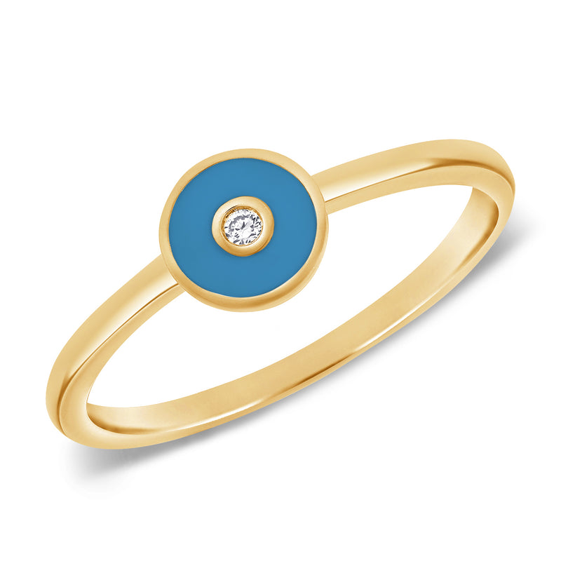 14K Gold Blue Circle Ring with Diamonds