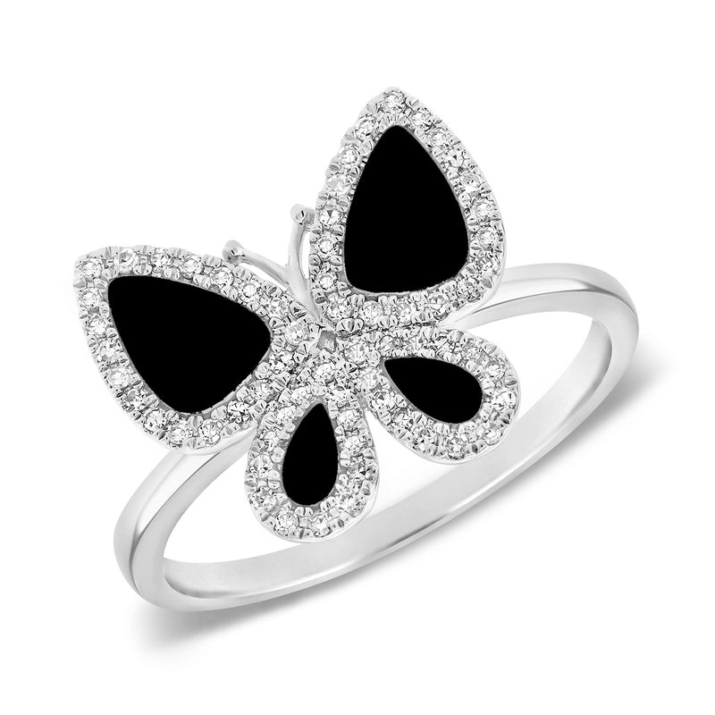 Black Agate Butterfly Ring with Diamonds