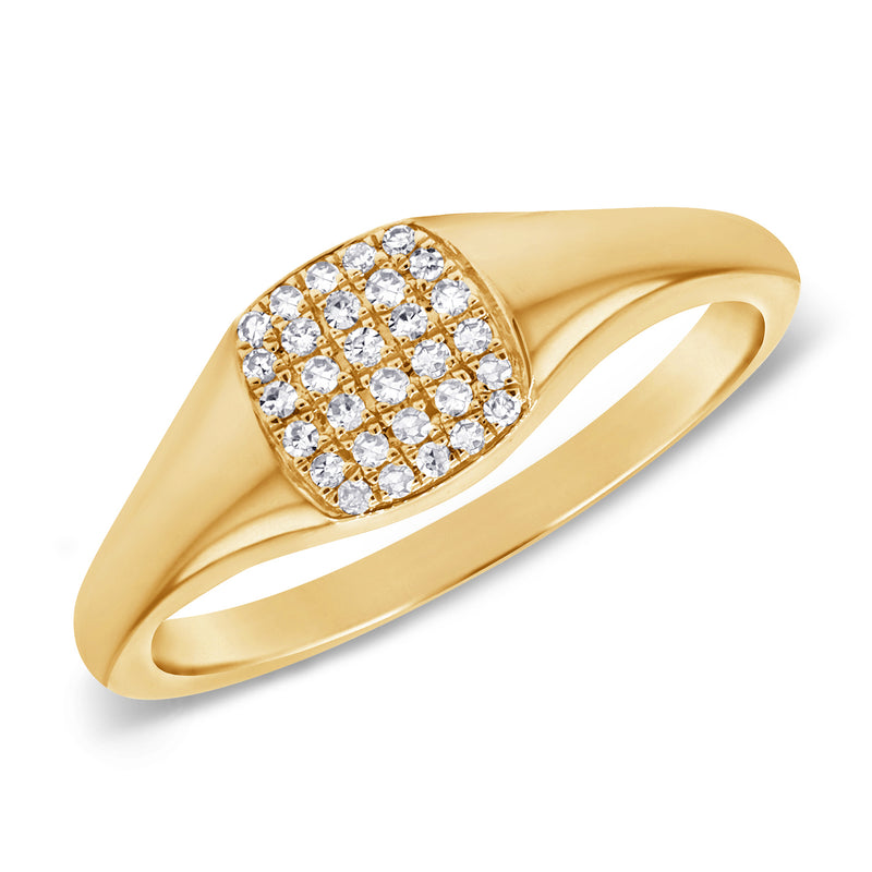 14K Gold Signet Pinky Ring with Dazzling Diamonds