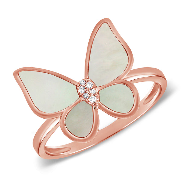 Mother of Pearl & Diamond Butterfly Ring