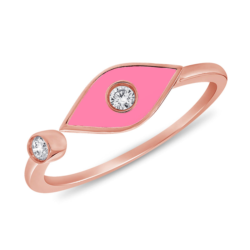 Pink Evil Eye Pinky Ring with Diamonds