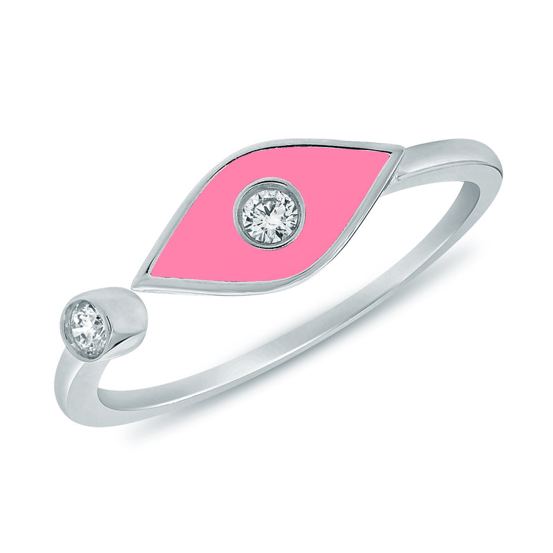 Pink Evil Eye Pinky Ring with Diamonds