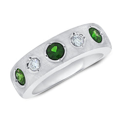 Bold Gypsy Ring with 0.78 Carats of Emeralds and Diamonds