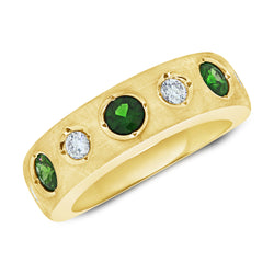 Bold Gypsy Ring with 0.78 Carats of Emeralds and Diamonds