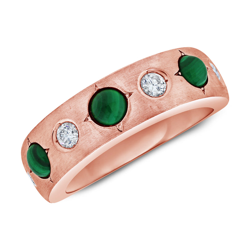Emerald & Diamond Colored Stone Gypsy Style Rainbow Ring
