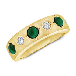 malachite & Diamond Colored Stone Gypsy Style Rainbow Ring