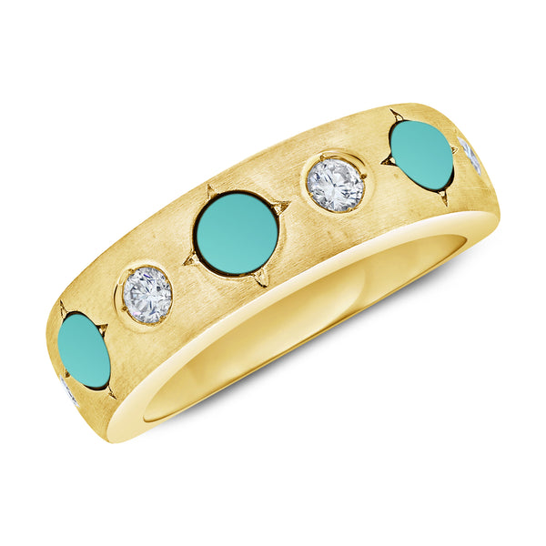 Turquoise & Diamond Bi Color Gypsy style Rainbow RIng