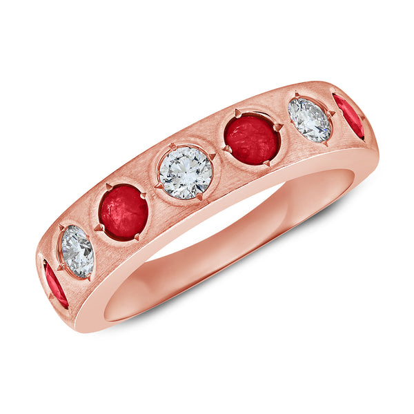 Sophisticated Gypsy Ring with 0.94 Carats of Rubies and Diamonds