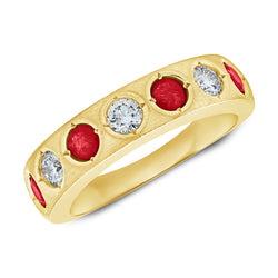 Sophisticated Gypsy Ring with 0.94 Carats of Rubies and Diamonds