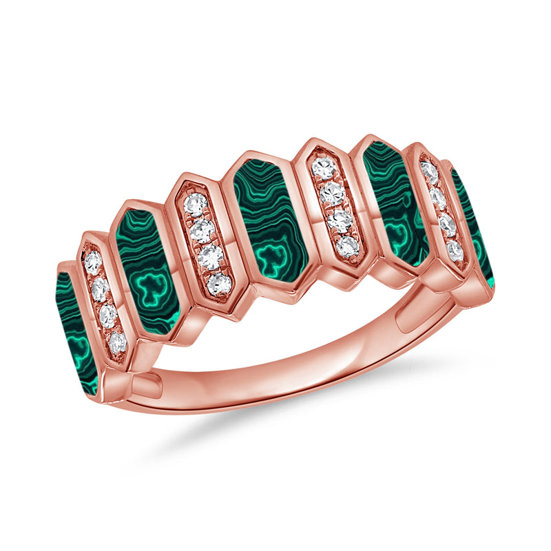 Striking Geometric Ring with 1.64 Carats of Malachite and Diamonds