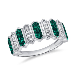 Striking Geometric Ring with 1.64 Carats of Malachite and Diamonds