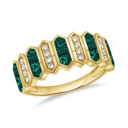 Striking Geometric Ring with 1.64 Carats of Malachite and Diamonds