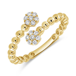 14K Gold Beaded Flower Ring with Diamonds