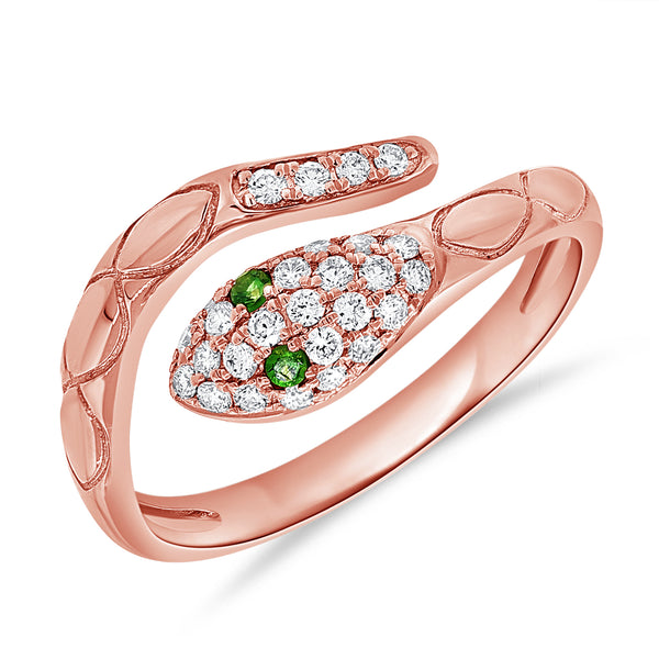 14K Gold Tsavorite & Diamond Snake Wrap Ring – 0.21 Carat Unique Serpent Design