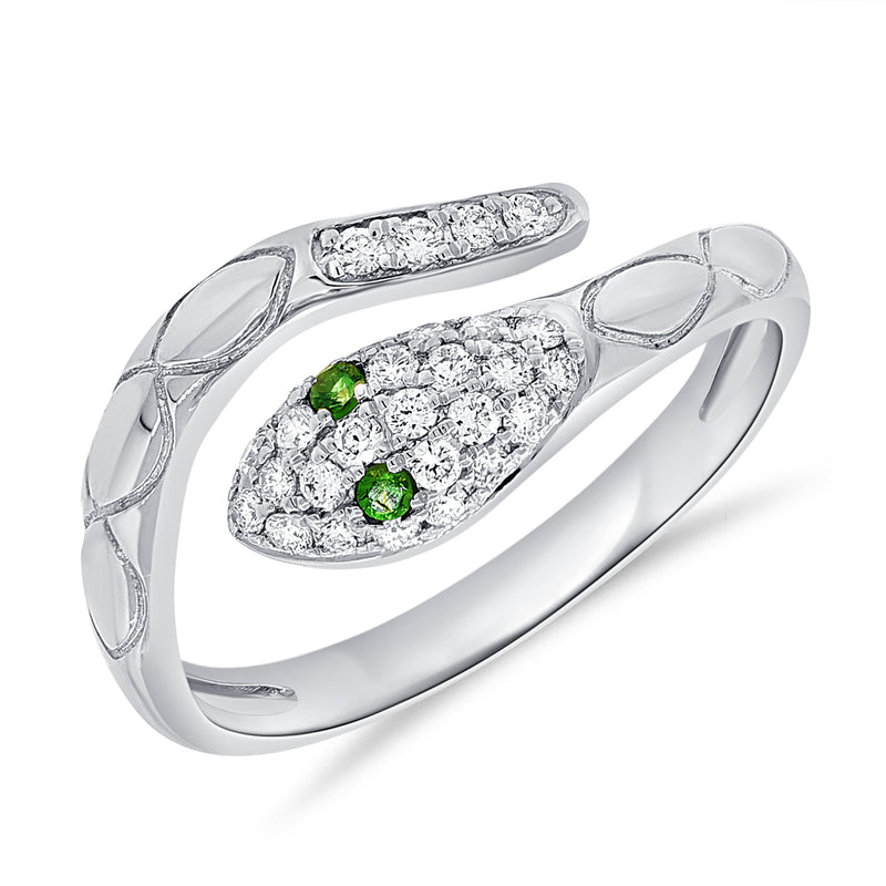 14K Gold Tsavorite & Diamond Snake Wrap Ring – 0.21 Carat Unique Serpent Design