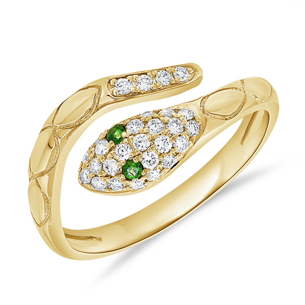 14K Gold Tsavorite & Diamond Snake Wrap Ring – 0.21 Carat Unique Serpent Design