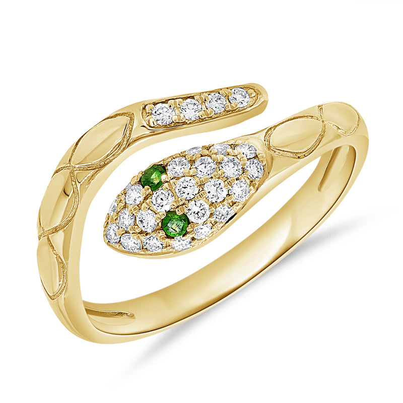 14K Gold Tsavorite & Diamond Snake Wrap Ring – 0.21 Carat Unique Serpent Design
