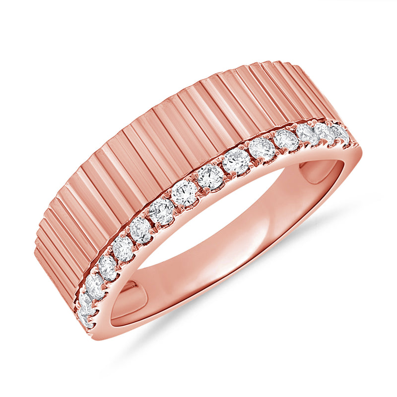 14K Gold Diamond Fluted Band Ring – 0.26 Carat Elegant Textured Statement Ring