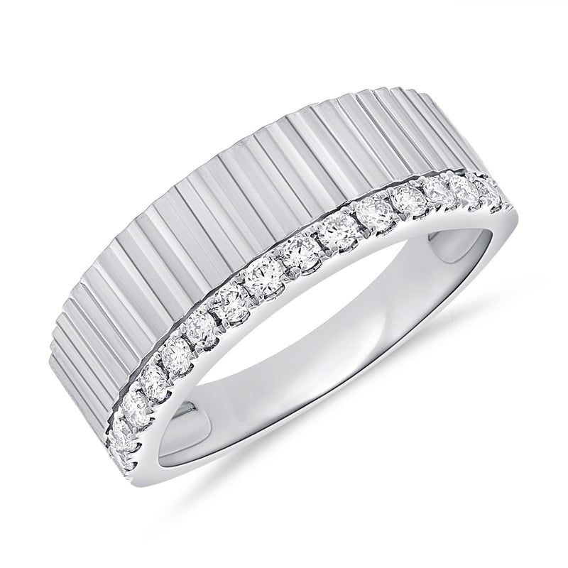 14K Gold Diamond Fluted Band Ring – 0.26 Carat Elegant Textured Statement Ring
