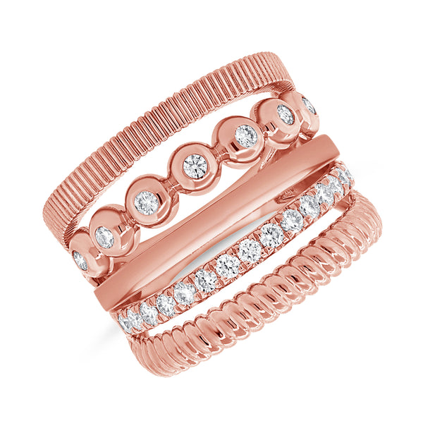 14K Gold Diamond Fluted Cocktail Ring – 0.48 Carats, 16.5mm Statement Design