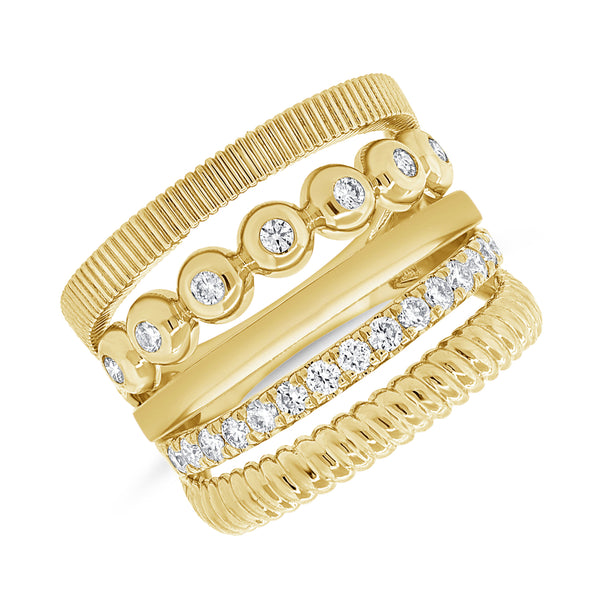 14K Gold Diamond Fluted Cocktail Ring – 0.48 Carats, 16.5mm Statement Design