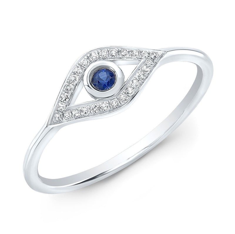 Elegant Evil Eye Ring with Sapphire and Diamonds in 14K Gold