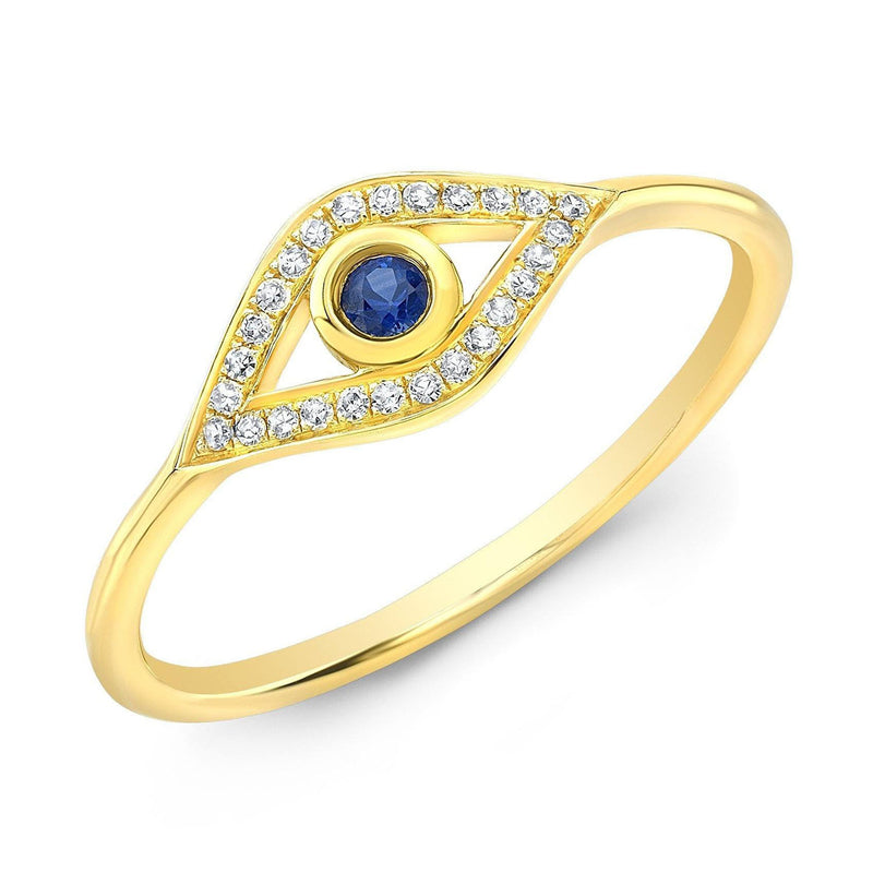 Elegant Evil Eye Ring with Sapphire and Diamonds in 14K Gold