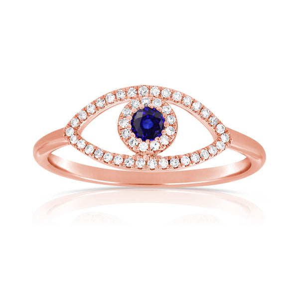 14K Gold Evil Eye Sapphire and Diamond Ring – 0.32 Carat | White, Yellow, or Rose Gold