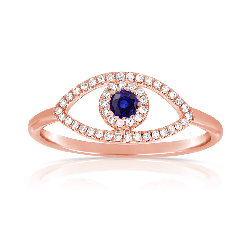 14K Gold Evil Eye Sapphire and Diamond Ring – 0.32 Carat | White, Yellow, or Rose Gold