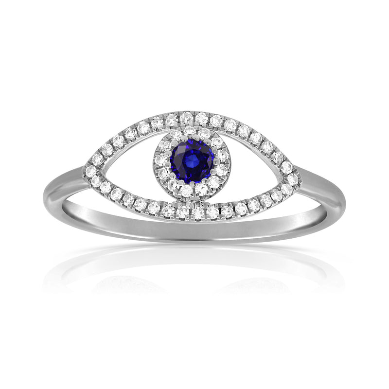 14K Gold Evil Eye Sapphire and Diamond Ring – 0.32 Carat | White, Yellow, or Rose Gold