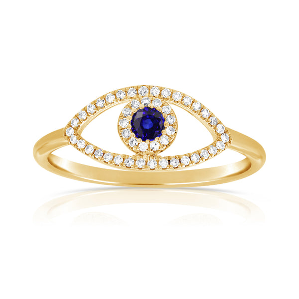 14K Gold Evil Eye Sapphire and Diamond Ring – 0.32 Carat | White, Yellow, or Rose Gold