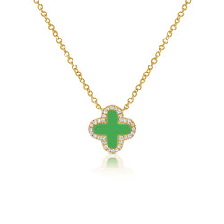 Green Agate Clover Pendant Necklace with Diamonds