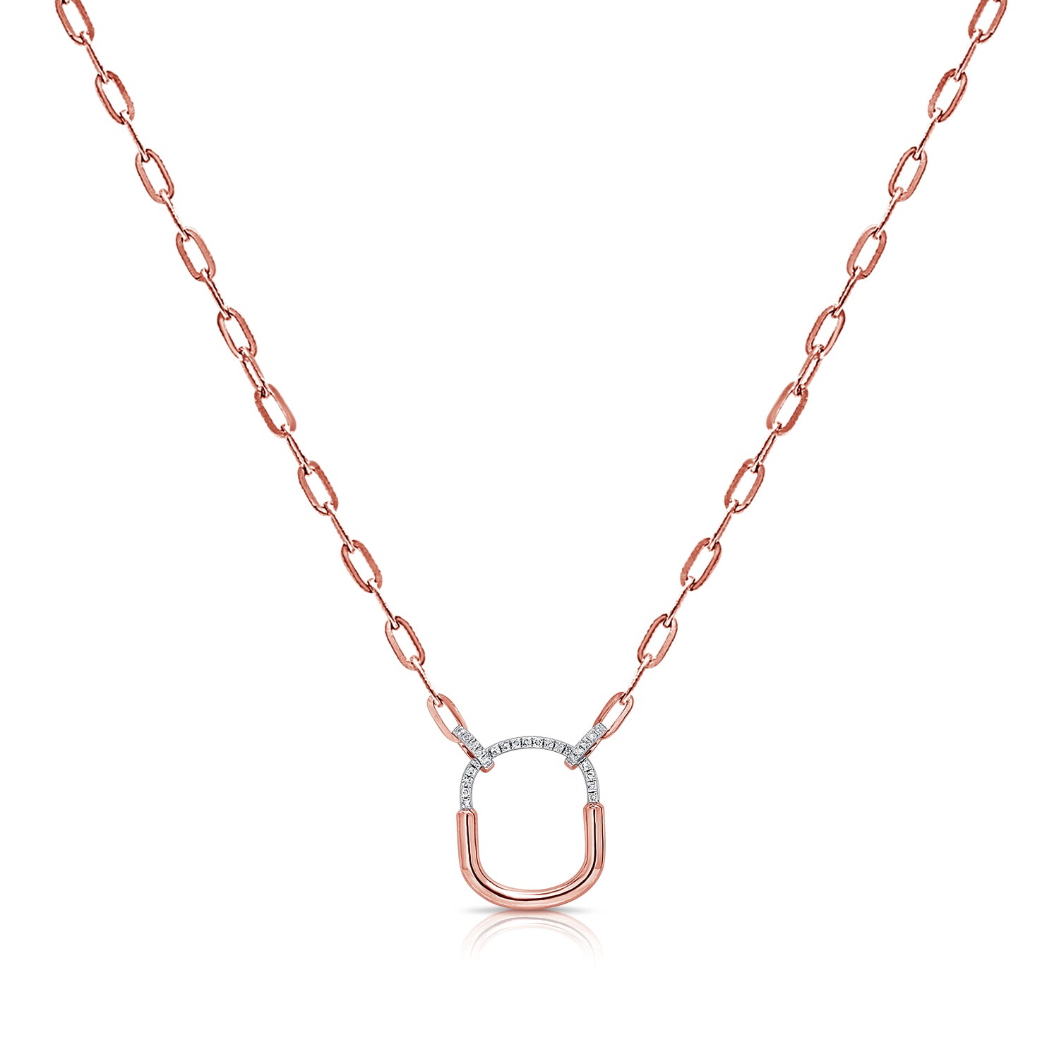 Modern Paperclip Pendant Necklace with 0.09 Carat Diamonds