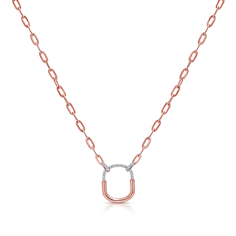 Modern Paperclip Pendant Necklace with 0.09 Carat Diamonds